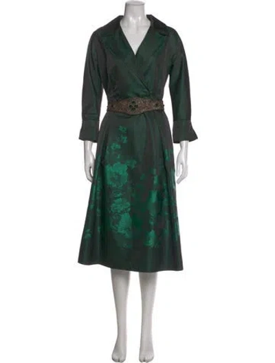 Pre-owned Teri Jon Floral Print Midi Length Dress In Green