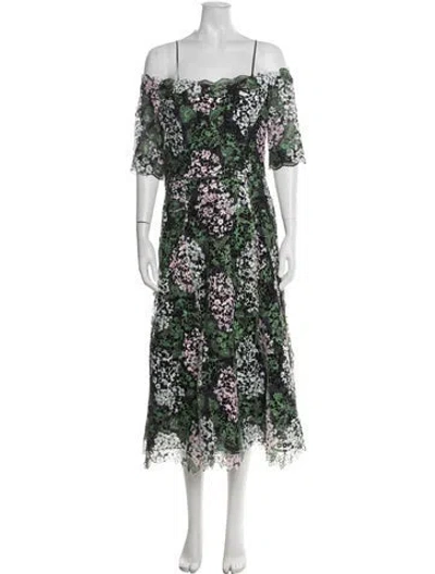 Pre-owned Teri Jon Floral Print Midi Length Dress In Green
