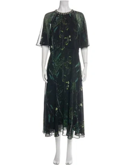 Pre-owned Teri Jon Floral Print Midi Length Dress In Green