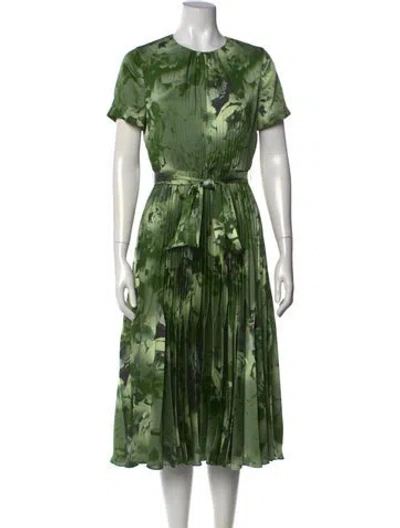 Pre-owned Teri Jon Floral Print Midi Length Dress In Green