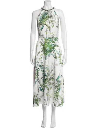 Pre-owned Teri Jon Floral Print Midi Length Dress In Green