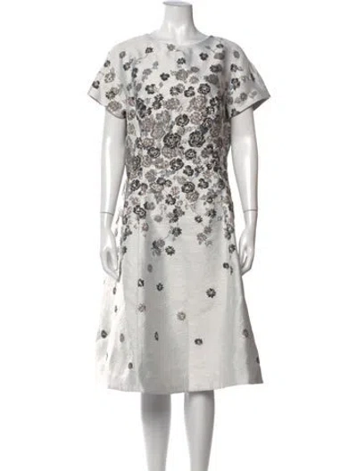Pre-owned Teri Jon Floral Print Midi Length Dress In Grey/metallic