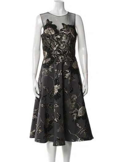 Pre-owned Teri Jon Floral Print Midi Length Dress In Multi