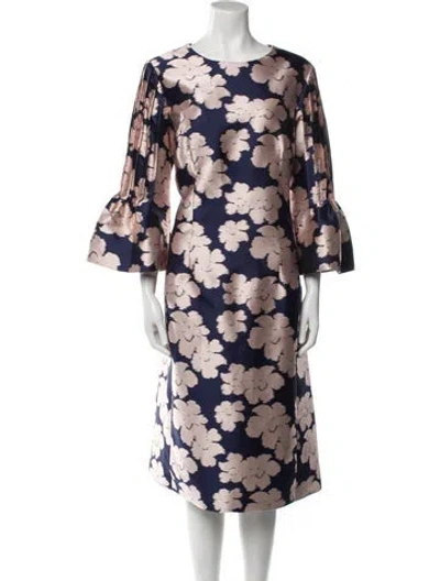 Pre-owned Teri Jon Floral Print Midi Length Dress In Multi