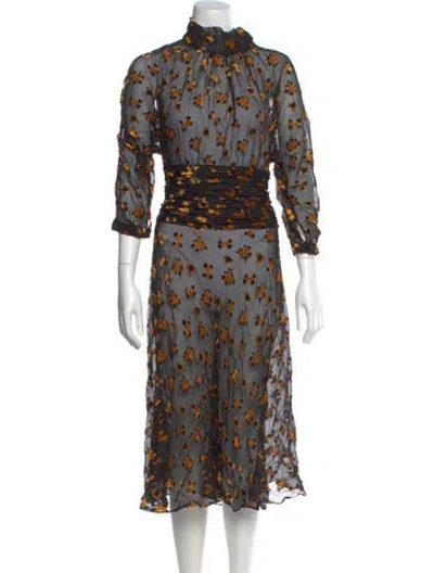Pre-owned Teri Jon Floral Print Midi Length Dress In Multi