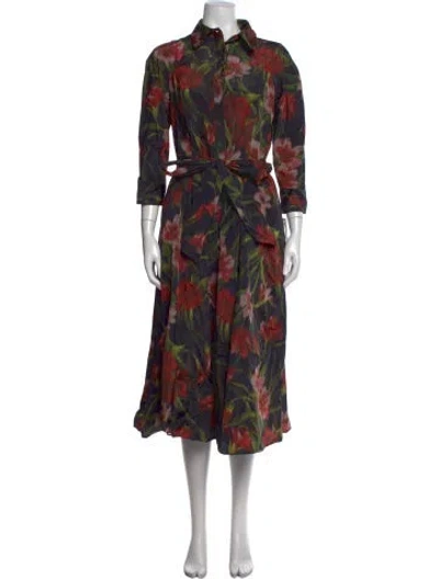 Pre-owned Teri Jon Floral Print Midi Length Dress In Multicolor