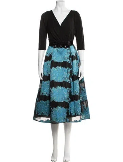 Pre-owned Teri Jon Floral Print Midi Length Dress In Multicolor