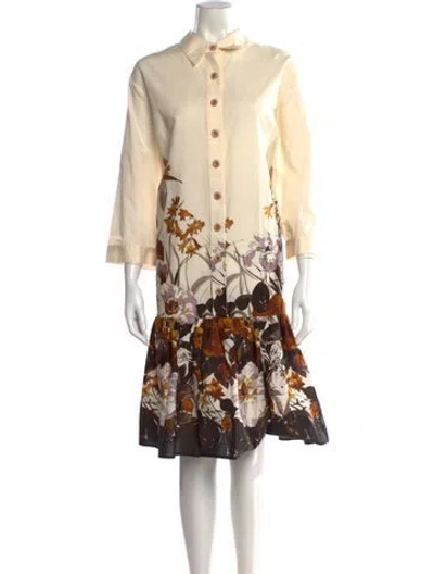 Pre-owned Teri Jon Floral Print Midi Length Dress In Neutral