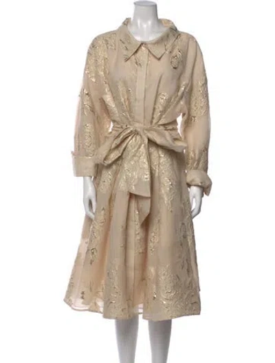 Pre-owned Teri Jon Floral Print Midi Length Dress In Neutral