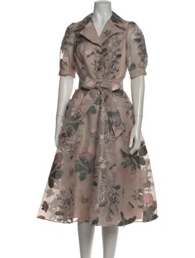 Pre-owned Teri Jon Floral Print Midi Length Dress In Neutrals