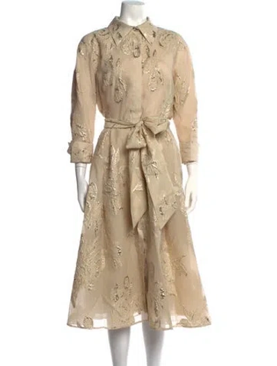 Pre-owned Teri Jon Floral Print Midi Length Dress In Neutrals
