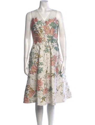 Pre-owned Teri Jon Floral Print Midi Length Dress In Neutrals