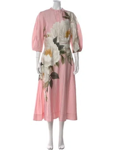 Pre-owned Teri Jon Floral Print Midi Length Dress In Pink