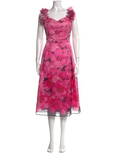 Pre-owned Teri Jon Floral Print Midi Length Dress In Pink