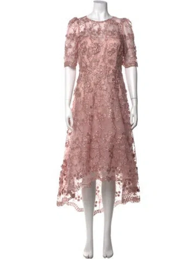 Pre-owned Teri Jon Floral Print Midi Length Dress In Pink