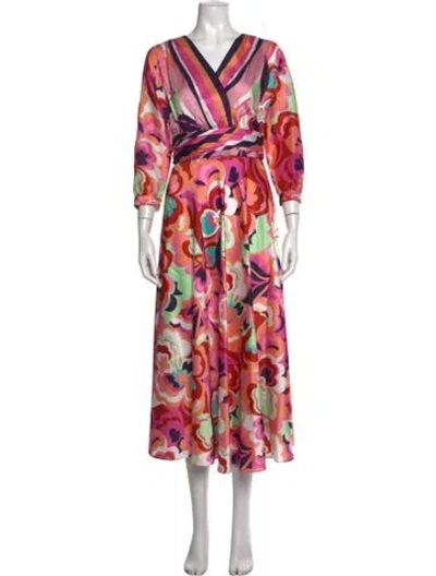 Pre-owned Teri Jon Floral Print Midi Length Dress In Pink