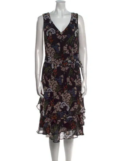 Pre-owned Teri Jon Floral Print Midi Length Dress W/ Tags In Black