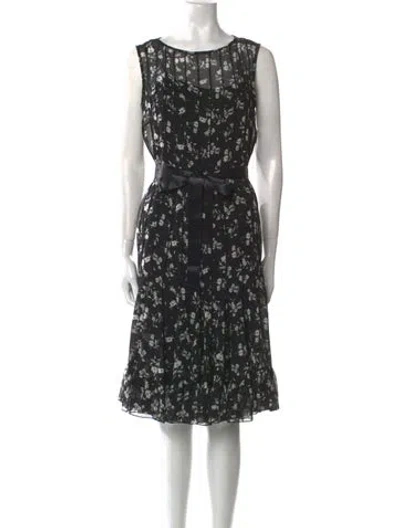Pre-owned Teri Jon Floral Print Midi Length Dress W/ Tags In Black