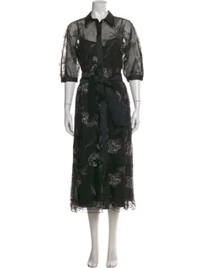 Pre-owned Teri Jon Floral Print Midi Length Dress W/ Tags In Black