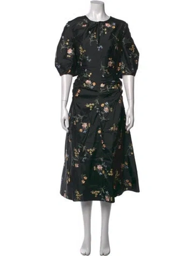 Pre-owned Teri Jon Floral Print Midi Length Dress W/ Tags In Black