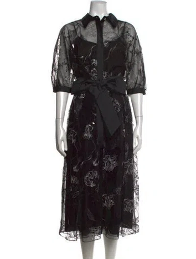Pre-owned Teri Jon Floral Print Midi Length Dress W/ Tags In Black