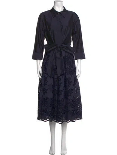 Pre-owned Teri Jon Floral Print Midi Length Dress W/ Tags In Blue