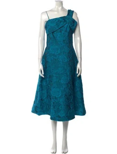 Pre-owned Teri Jon Floral Print Midi Length Dress W/ Tags In Blue