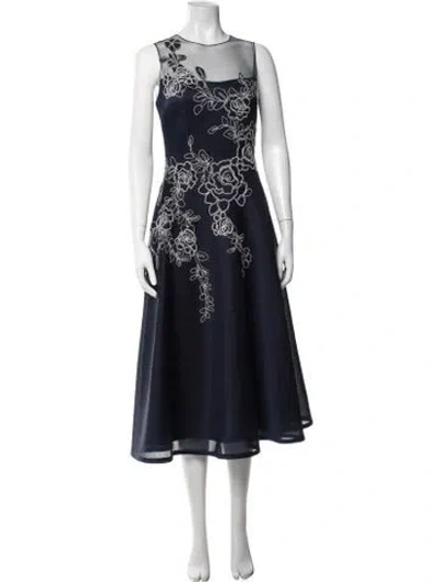 Pre-owned Teri Jon Floral Print Midi Length Dress W/ Tags In Blue