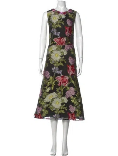 Pre-owned Teri Jon Floral Print Midi Length Dress W/ Tags In Green