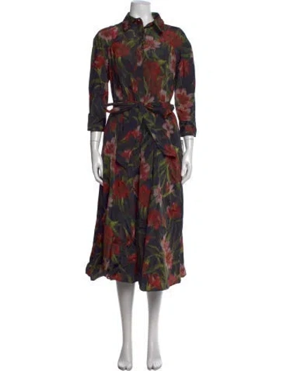 Pre-owned Teri Jon Floral Print Midi Length Dress W/ Tags In Grey