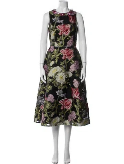 Pre-owned Teri Jon Floral Print Midi Length Dress W/ Tags In Multicolor