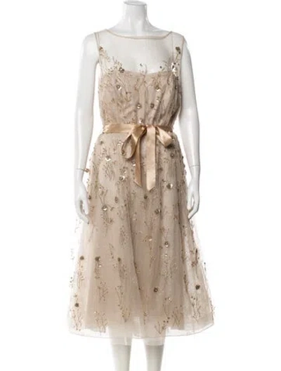 Pre-owned Teri Jon Floral Print Midi Length Dress W/ Tags In Neutral