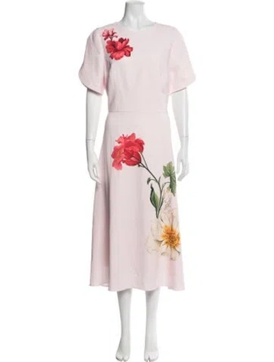Pre-owned Teri Jon Floral Print Midi Length Dress W/ Tags In Pink