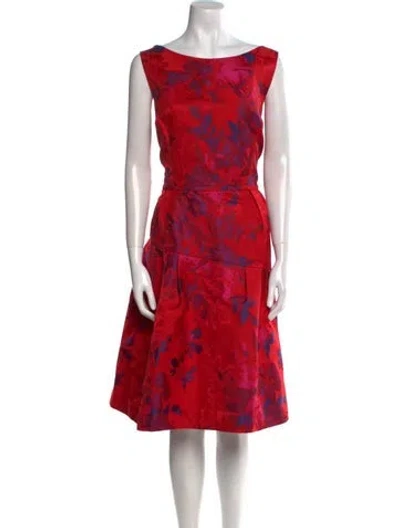 Pre-owned Teri Jon Floral Print Midi Length Dress W/ Tags In Red
