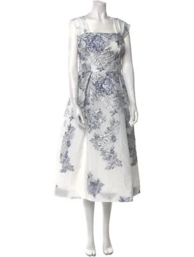 Pre-owned Teri Jon Floral Print Midi Length Dress W/ Tags In White