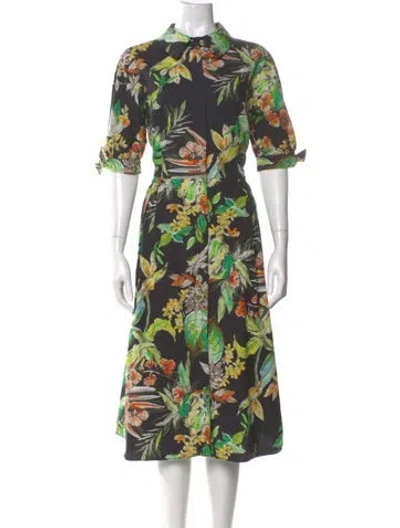 Pre-owned Teri Jon Floral Print Midi Length Dress In White