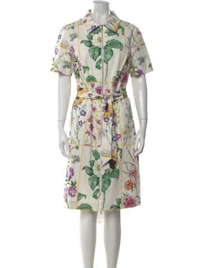 Pre-owned Teri Jon Floral Print Midi Length Dress In White