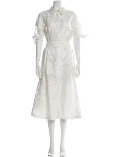 Pre-owned Teri Jon Floral Print Midi Length Dress In White