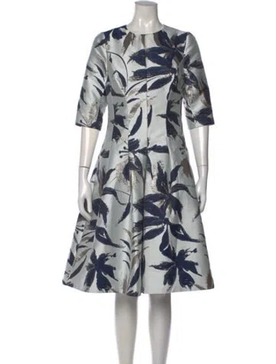 Pre-owned Teri Jon Floral Print Midi Length Dress In White