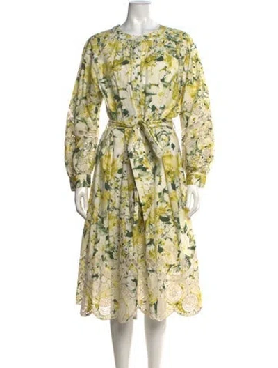 Pre-owned Teri Jon Floral Print Midi Length Dress In Yellow
