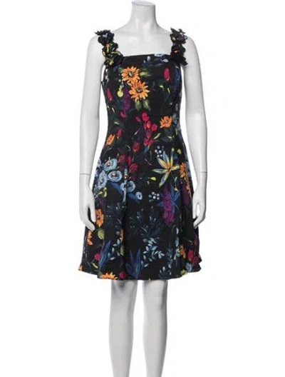 Pre-owned Teri Jon Floral Print Mini Dress In Black