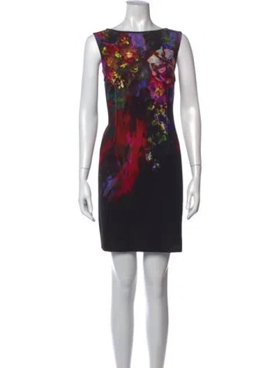 Pre-owned Teri Jon Floral Print Mini Dress In Black