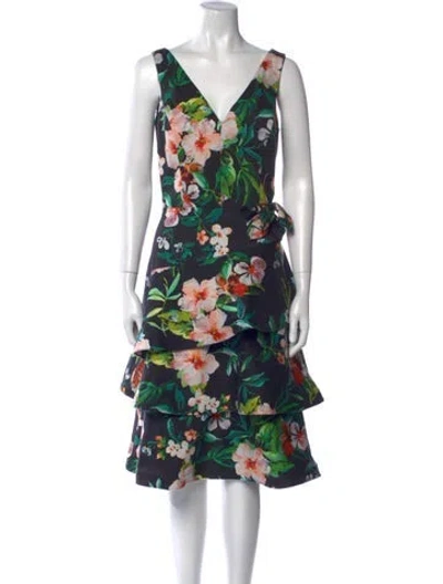 Pre-owned Teri Jon Floral Print Mini Dress In Blue