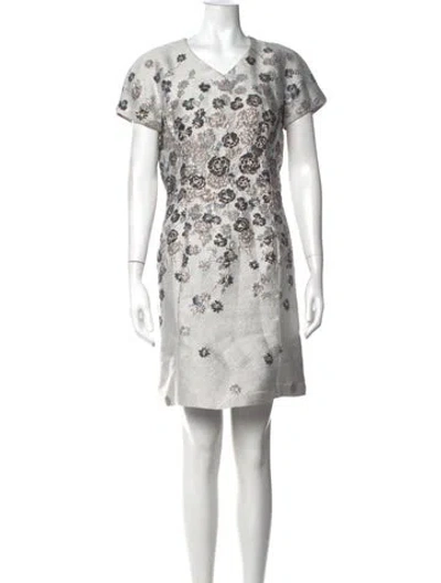 Pre-owned Teri Jon Floral Print Mini Dress In Grey/metallic