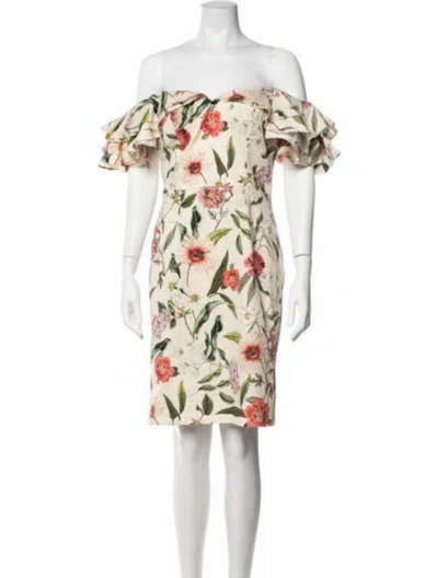 Pre-owned Teri Jon Floral Print Mini Dress In Neutrals/orange