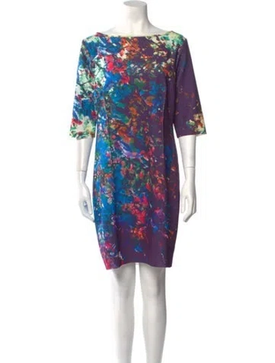 Pre-owned Teri Jon Floral Print Mini Dress In Purple