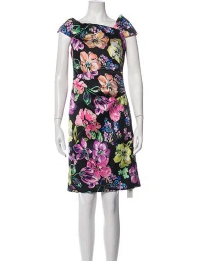 Pre-owned Teri Jon Floral Print Mini Dress W/ Tags In Black