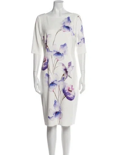 Pre-owned Teri Jon Floral Print Mini Dress In White
