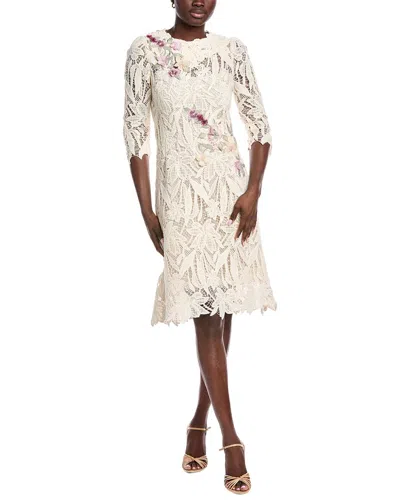 TERI JON FLOWER APPLIQUE EMBROIDERED MIDI DRESS