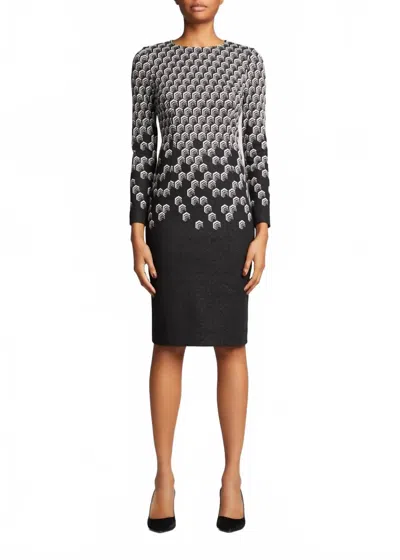Teri Jon Geometric Metallic Shimmer Knit Dress In Coal Ivory In Black